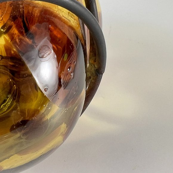 Vtg Handblown Caged Art Glass Candle Holder Vase Brutalist Wrought Iron Mexico - Picture 5 of 12